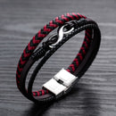 Leather Woven Titanium Steel Red And Black Color Leather Male Bracelet