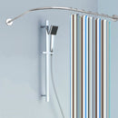 Punch-free Shower Bath Curtain Rod Telescopic Curved Pole Rod Spring w/ 12 Hooks