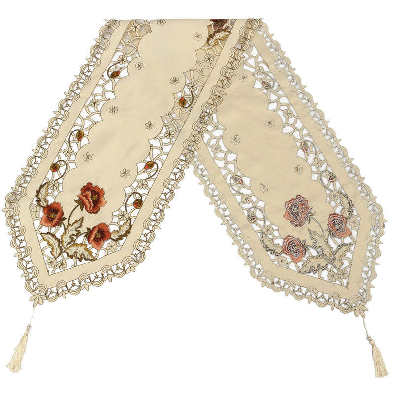 Pastoral Flower Table Runner Tablecloth Flag With Tassel Home Wedding Party Decor