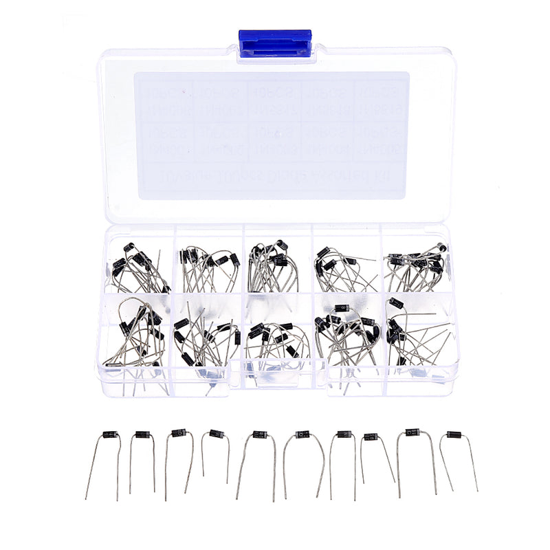 500pcs 10 Values Rectifier Diode Assorted Kit 1N4001 1N4002 1N4003 1N4004 1N4005 1N4006 1N4007 1N5817 1N5818 1N5819 With Box