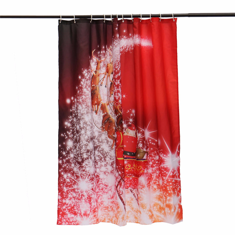 180x180cm Christmas Santa Claus Waterproof Shower Curtain Bathroom Decor with 12 Hooks
