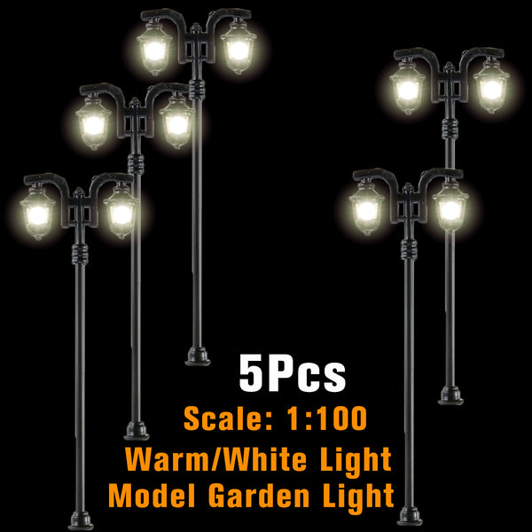5Pcs/Set 1: 100 HO Scale LED Model Garden Lights Street Light Road Lamps 2-Head