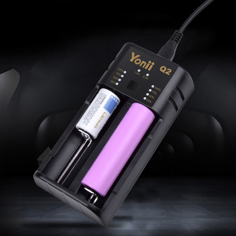 Yonii Q2 Double Slot USB Rechargeable Lithium Battery Charger Multi-functional Intelligent Charger for 18650/26650/21700/AAA Battery