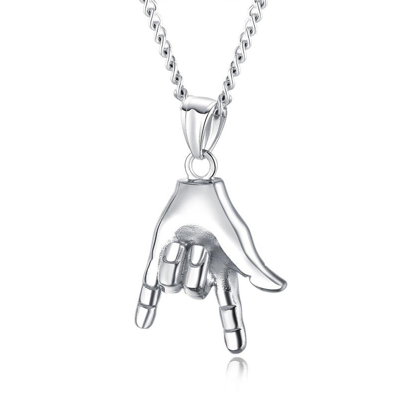 Retro Hip Hop Titanium Steel Punk Rock Gesture Pendant Necklace