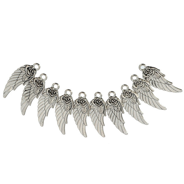 10Pcs Tibetan Silver Rose Angel Wings Pendants Charm DIY