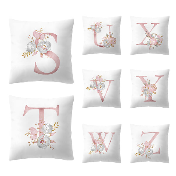 Simple Nordic Style Pink Alphabet ABC Pattern Throw Pillow Cover Home Sofa Creative Art Pillow Case