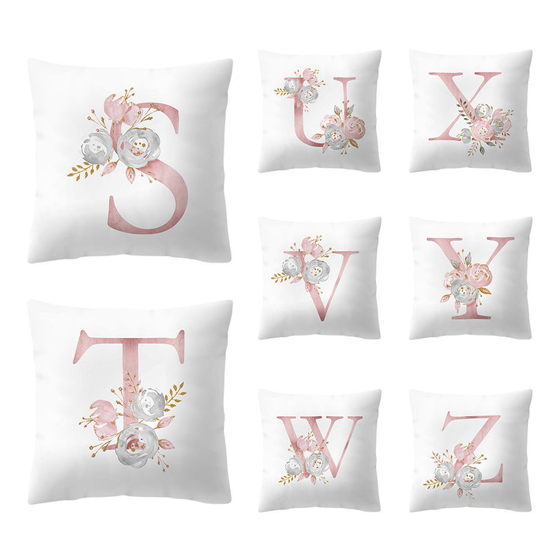 Simple Nordic Style Pink Alphabet ABC Pattern Throw Pillow Cover Home Sofa Creative Art Pillow Case