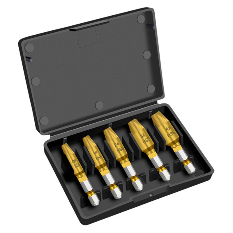 5Pcs Golden Damaged Screw Extractor Drill Bits Guide Set Broken Speed Out Stud Stripped Screw Remover Tool