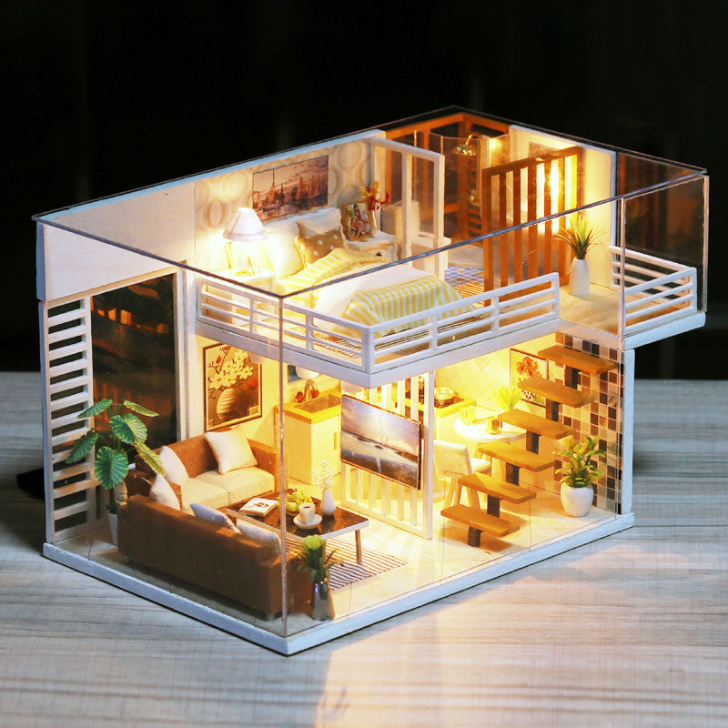 DIY Doll House Furnitures Miniature Doll house Dust Cover Wooden Dollhouse Light House For Dolls Handmade Toys For Children