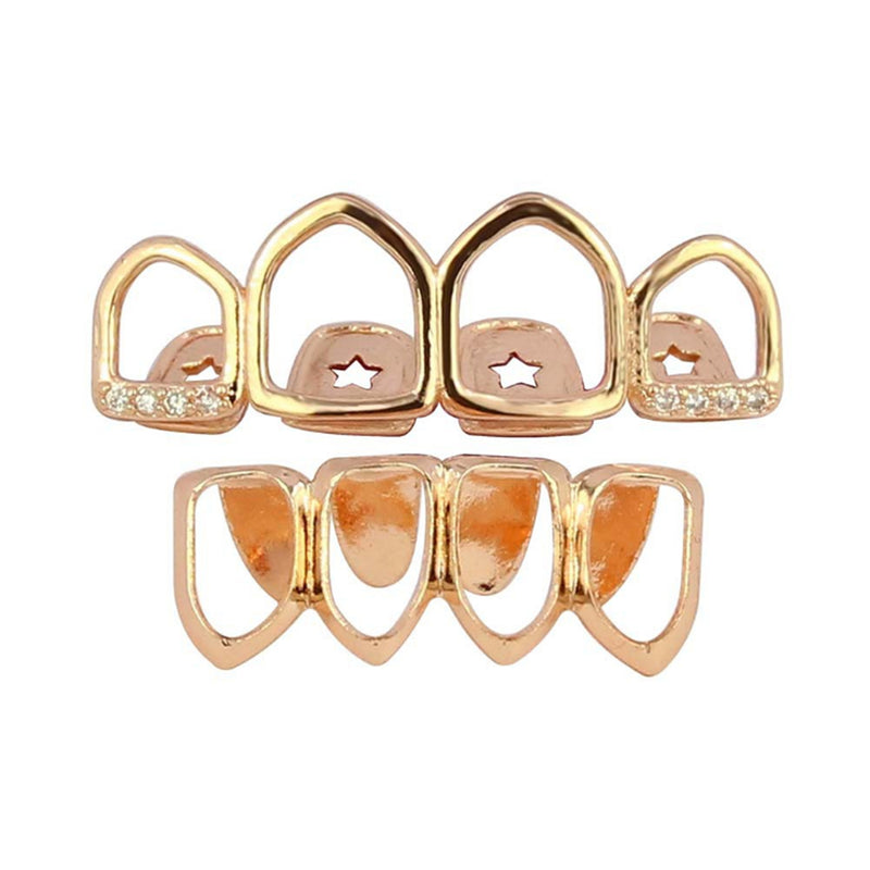 Unisex Women Men Rose Gold Plated Hip Hop Teeth Grill Top Bottom Tooth Dental Tools