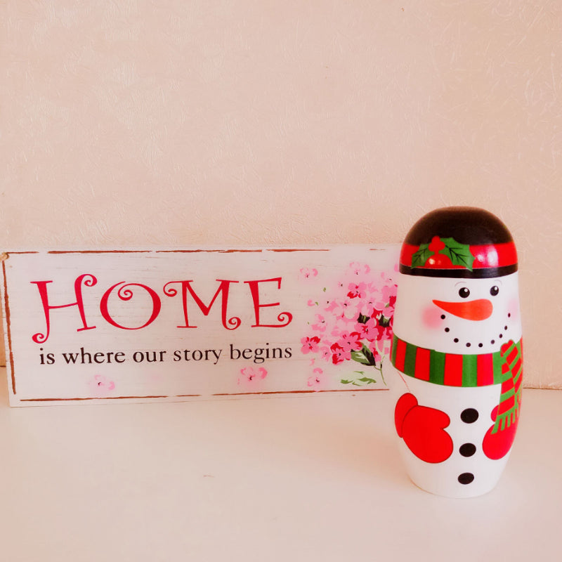 5Pcs/Set Christmas Wooden Russian Nesting Dolls Snowman Decorations Eve For Kid Gift