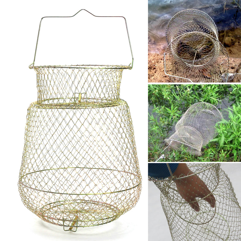 30cm Length Foldable Steel Wire Fishing Pot Trap Net Crab Shrimp Cage Fishing Basket