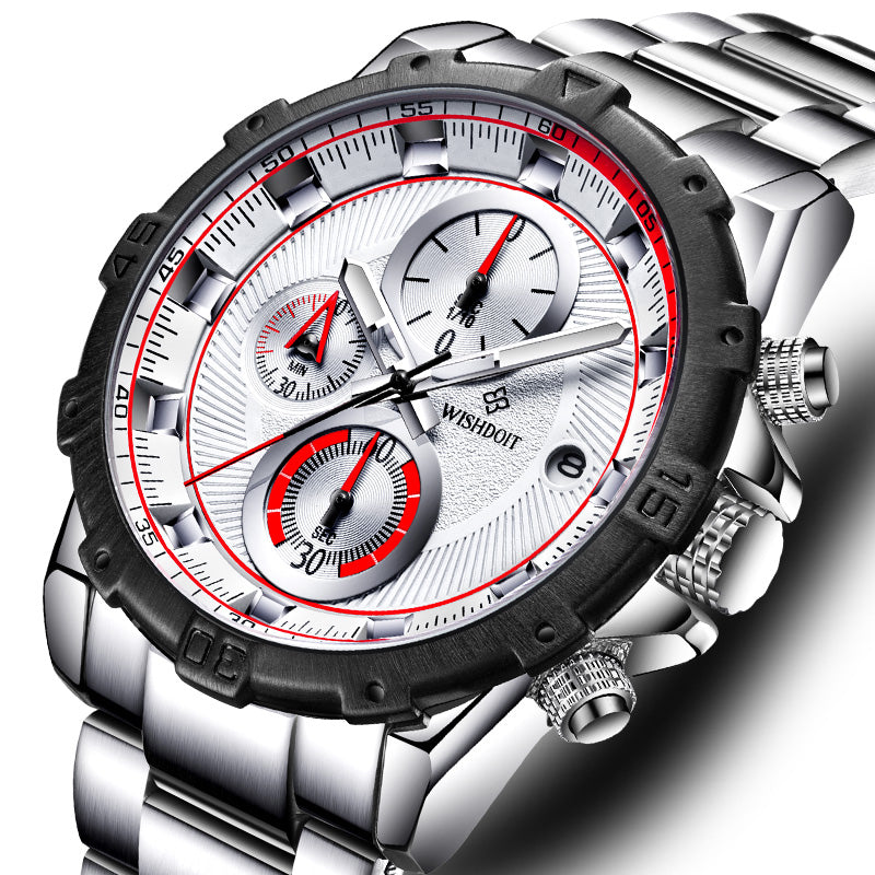 WISHDOIT WSD-018 Men Watch Luxury Sport Stainless Steel Strap Male Quartz Watch