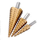 Drillpro 4pcs 4-12/20/32mm HSS Titanium Step Cone Drill Bit with Automatic Center Pin Punch
