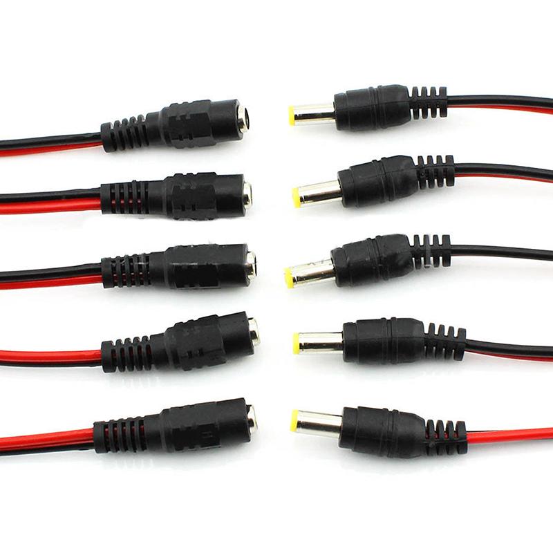 20Pcs 12V Male Female DC Power Socket Jack Plug Wire Connector Cable CCTV DC 5.5  x 2.1mm