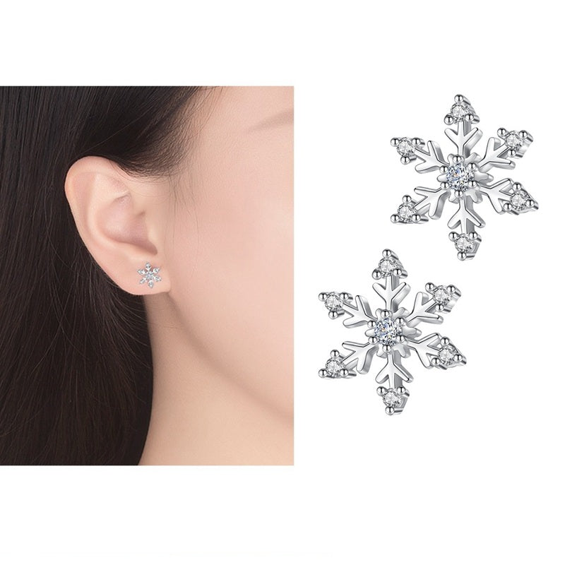 Elegant Snowflake Zircon Earrings Sweet Christmas Gift Earring Stud For Women