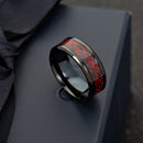 Ethnic Solid Carbon Fiber Finger Rings Vintage Red Dragon Pattern Finger Ring Jewelry For men