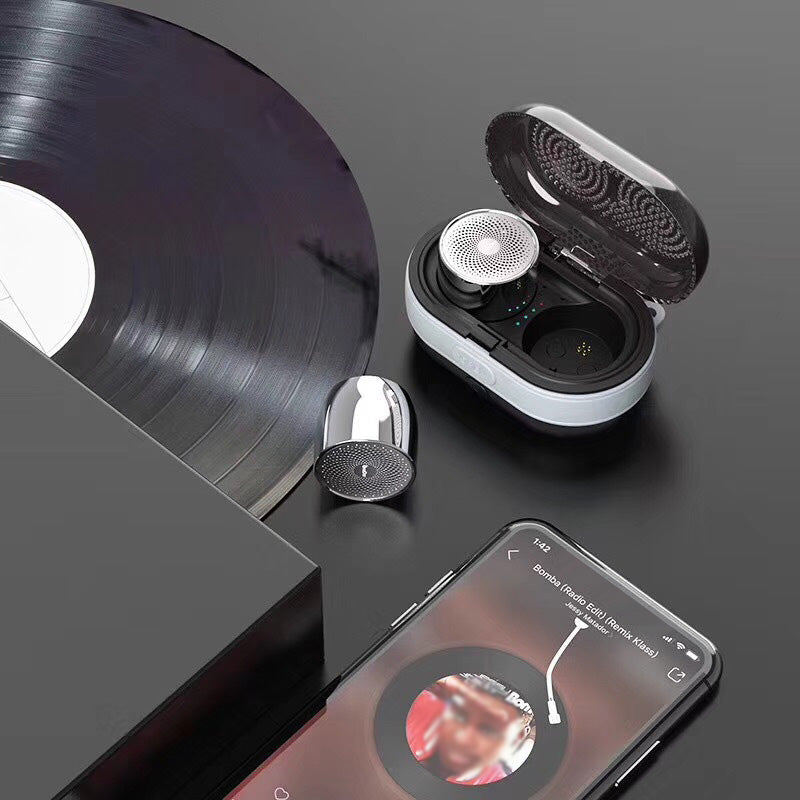 2 In 1 Portable Magnetic bluetooth 5.0 TWS Speaker Hands-free Wireless Stereo With Metal Charging Case