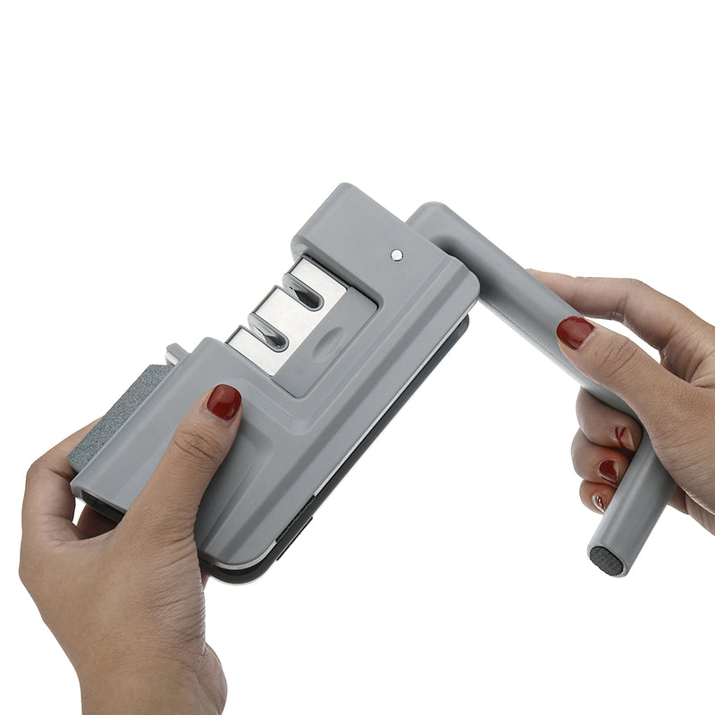 4 in 1 Folding Knife Scissors Sharpener Stone Professional Kitchen Steel Ceramic