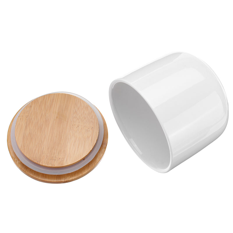 Ceramic Storage Jars Wooden Lids Sugar Tea Coffee Canisters Kitchen Container