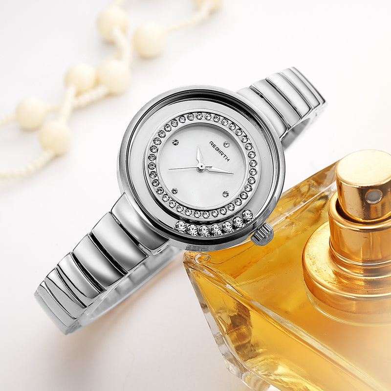 REBIRTH RE083 Crystal Shining Women Wrist Watch Stainless Steel Strap Quartz Watches