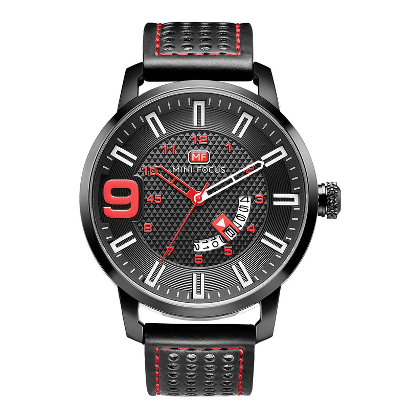 MINI FOCUS MF0154G Military Style Calendar Color Dial Men Wrist Watch Leather Strap Quartz Watch