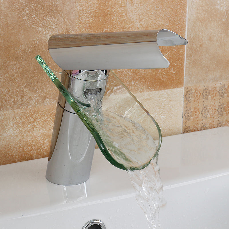 Glass Waterfall Mixer Tap Bathroom Basin Faucet Sink Single Lever Chrome Plated