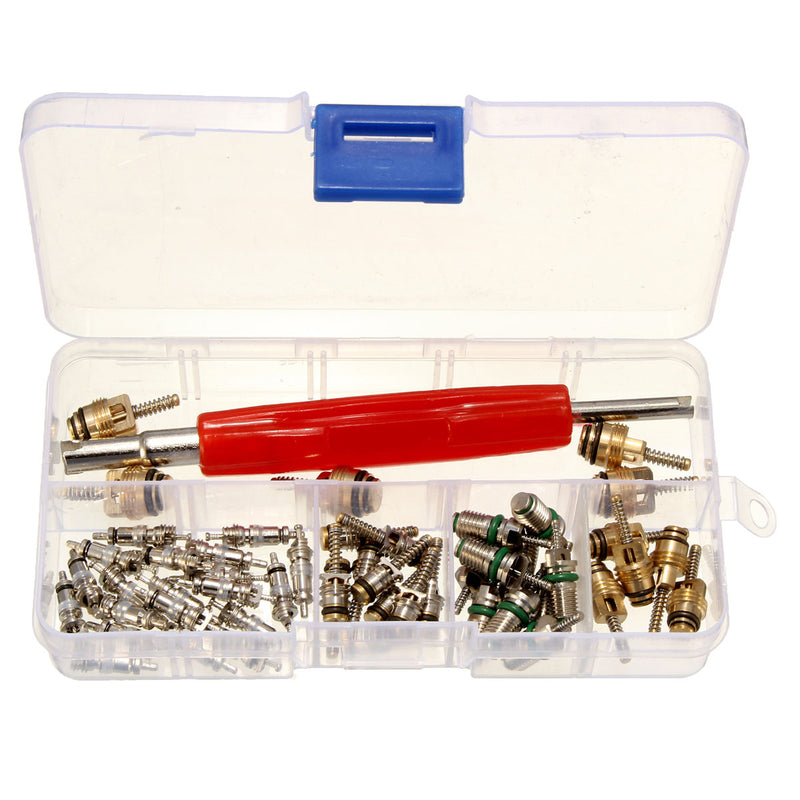 50Pcs A/C Automotive Car Maintenance Air Conditioning Valve Core + Remover Tools Kit