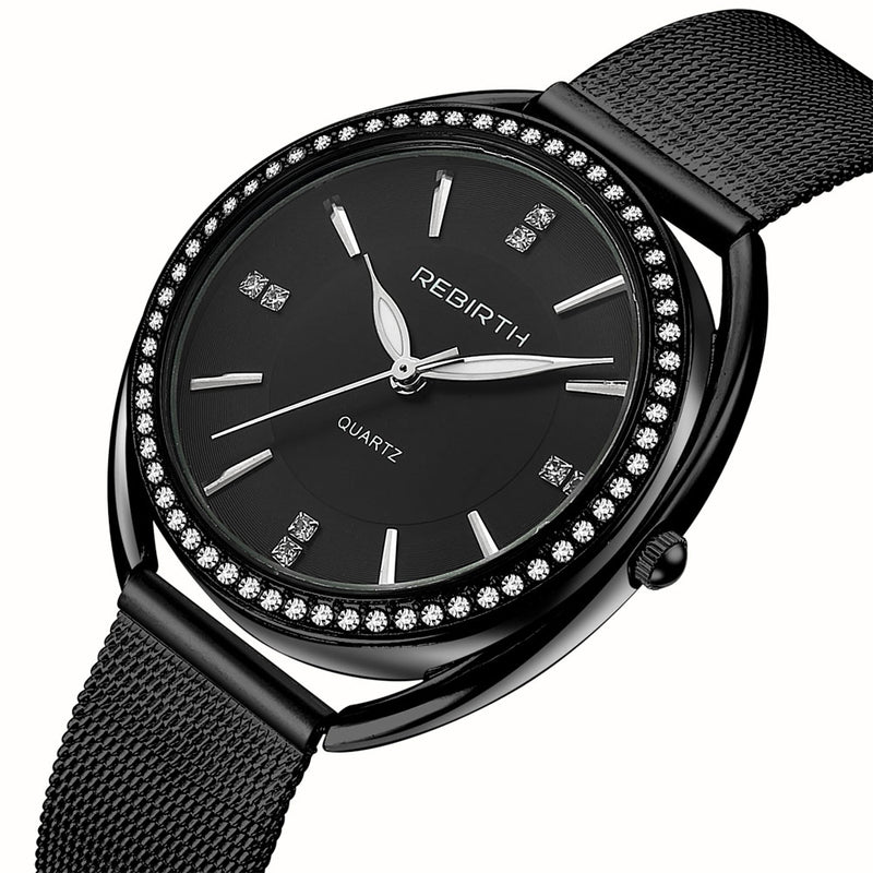 REBIRTH RE115 Diamond Dial Case Women Wrist Watch Full Steel Elegant Design Quartz Watch