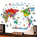 Cartoon Animals World Map Wall Stickers for Kids Room Decorations Safari Mural Art Zoo
