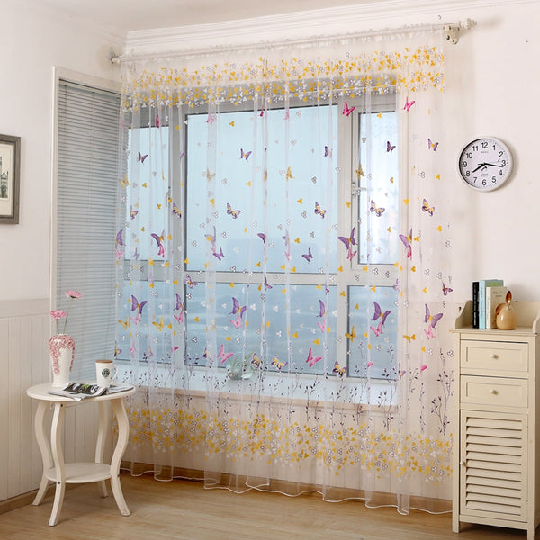 Honana WX-C6 Colorful Butterfly Flower Voile Curtain Panel Window Room Divider Sheer Curtain Home Decor