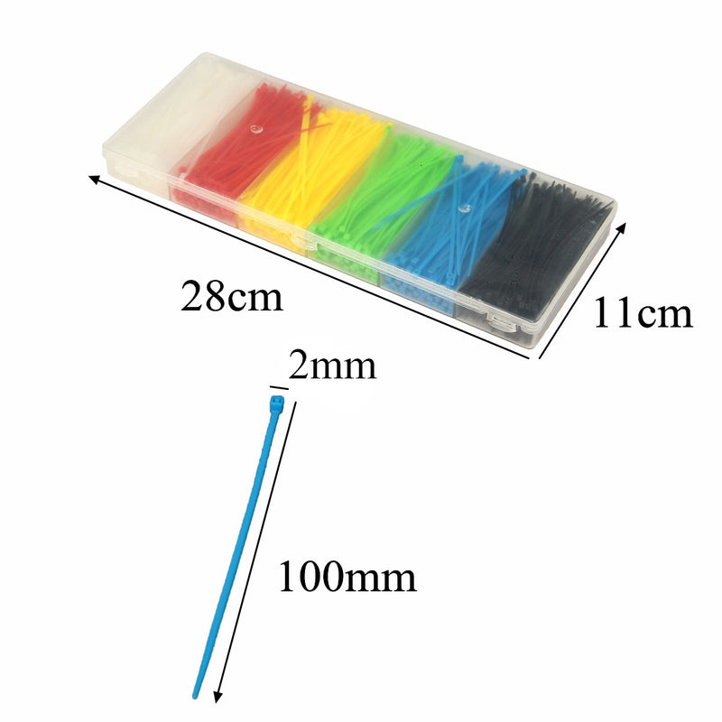 Suleve ZT01 900pcs 100x2mm Self Locking Nylon Cable Wire Zip Ties 6 Colors