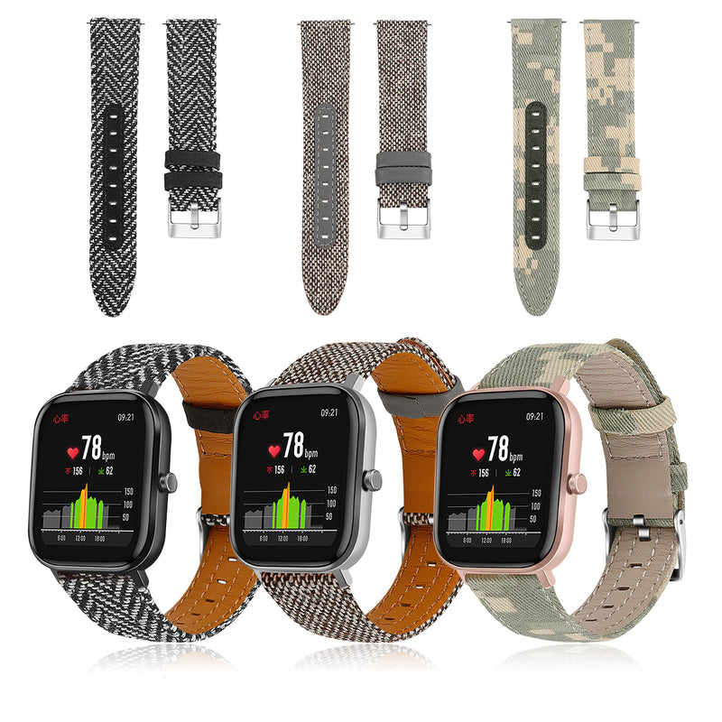 Bakeey 20MM Nylon Canvas Genuine Leather Watch Band For Amazfit GTS