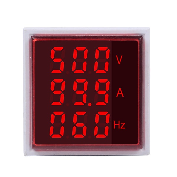 5pcs Geekcreit 3 in 1 AC 60-500V 100A Square Red LED Digital Voltmeter Ammeter Hertz Meter Signal Lights Voltage Current Frequency Combo Meter Indicator Tester With Round CT