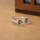 Ethnic Vintage Plum Flower Bamboo Opening Adjustable Finger Ring Couple Jewelry