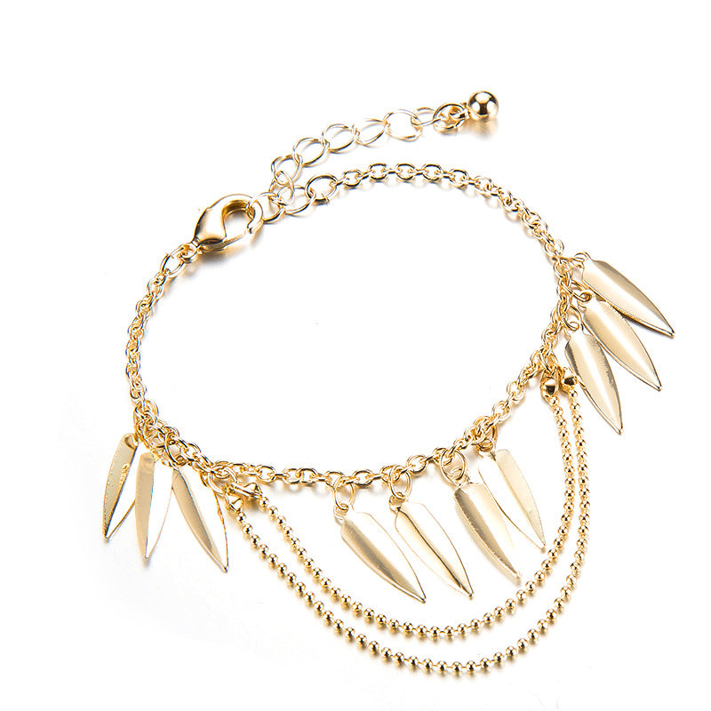 Bohemian Multi-layer Gold Bracelet Set Arrow Tassel Pendant Chain Charm Bracelet for Women