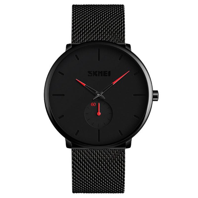 SKMEI 9185 Ultra Thin Simple Casual Style Men Wrist Watch Mesh Stainless Steel Strap Quartz Watch
