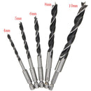 5pcs 4-10mm Hex Shank Wood Working Auger Drill Bit Four Slot Four Blade Bore Hole Twist Drill