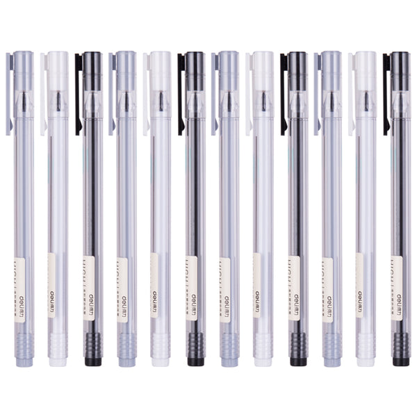XIAOMI Ecosystem Deli A025B-01 12 Pcs/box Full Needle 0.38mm 0.5mm Gel Pen Transparent Barrels Black Ink Simple Writing Signing Pens Office School Supplies