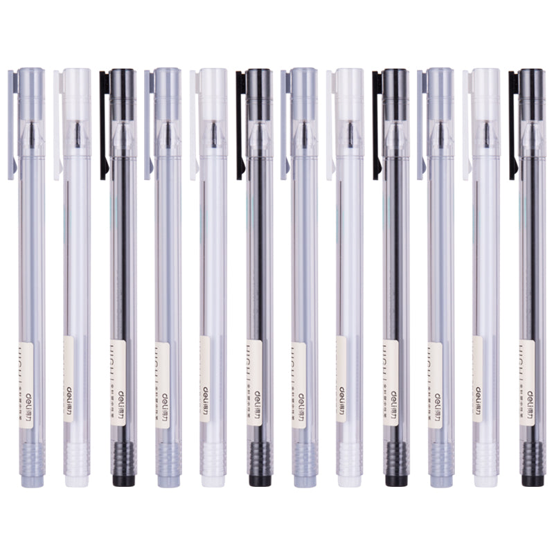 XIAOMI Ecosystem Deli A025B-01 12 Pcs/box Full Needle 0.38mm 0.5mm Gel Pen Transparent Barrels Black Ink Simple Writing Signing Pens Office School Supplies