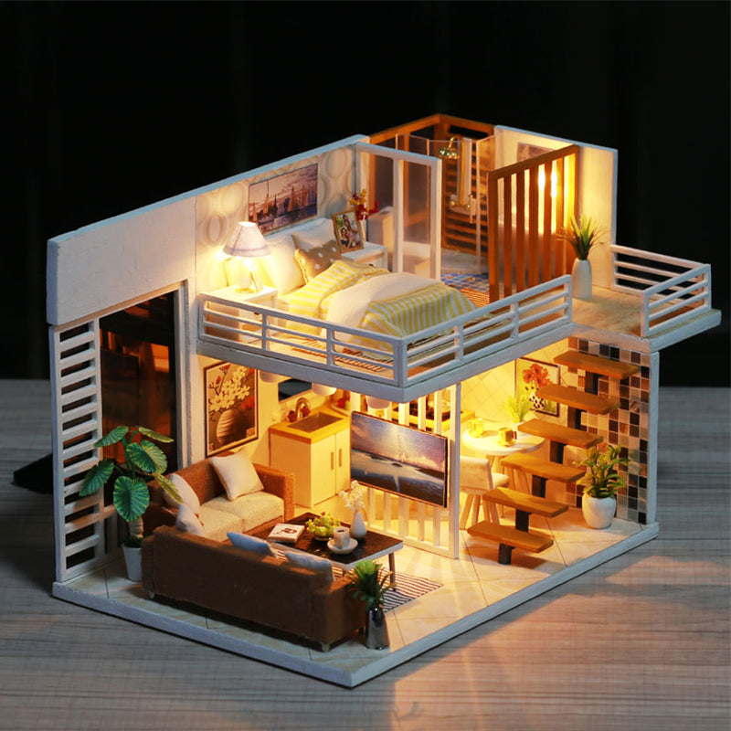 DIY Doll House Furnitures Miniature Doll house Dust Cover Wooden Dollhouse Light House For Dolls Handmade Toys For Children