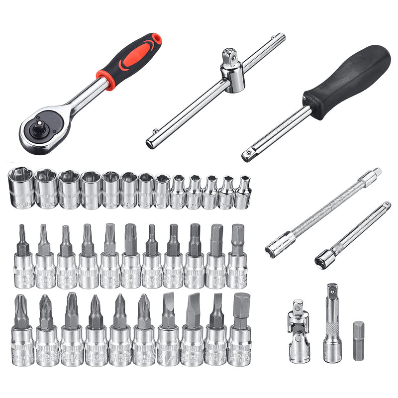 46Pcs 1/4inch Car Repair Socket Tools Set Spanner Ratchet Wrench Kit Hand Tools