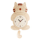 Wooden Wall Clock Cat Dog Swinging Tail Pendulum Battery Operated Room Creative Decor