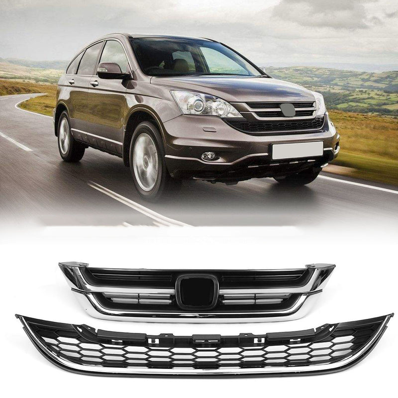 Front bumper Hood Upper Lower Mesh Chrome Grille For Honda CRV CR-V 2010-2011