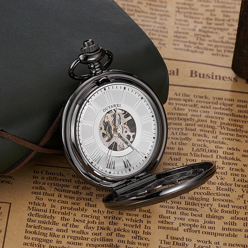OUYAWEI P08 Classic Mechanical Pocket Watches Roman Numeraals Dial Men Retro Pendant Pocket Watch