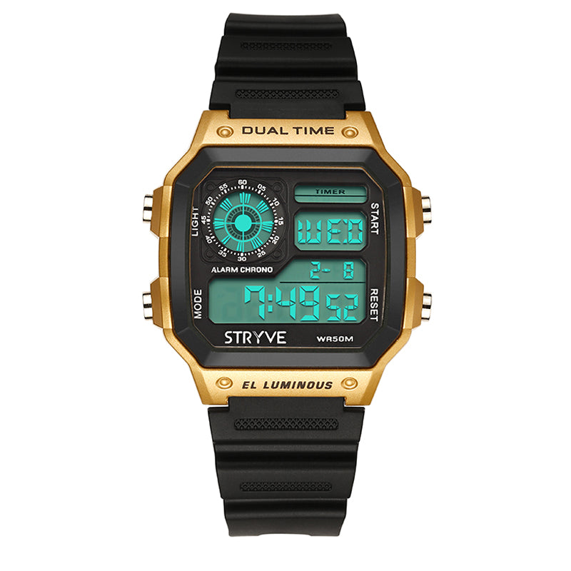 STRYVE S8013 Black Strap Luminous Display Alarm Clock Countdown Date Wekk Men Digital Watch