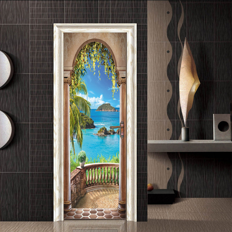 3D Sea Balcony Arch Door Wall Sticker Self-adhesive Mural Photo Wall Decal