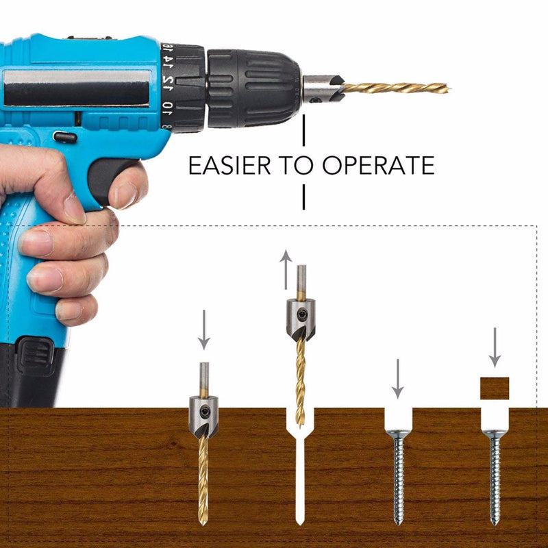 7pcs 3-10mm Countersink Drill Bit Carpentry Woodworking Boring Tool Round Shank With Hex Key