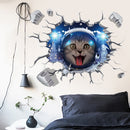 Miico Creative 3D Space Astronaut Cat Broken Wall PVC Removable Home Room Decor Sticker