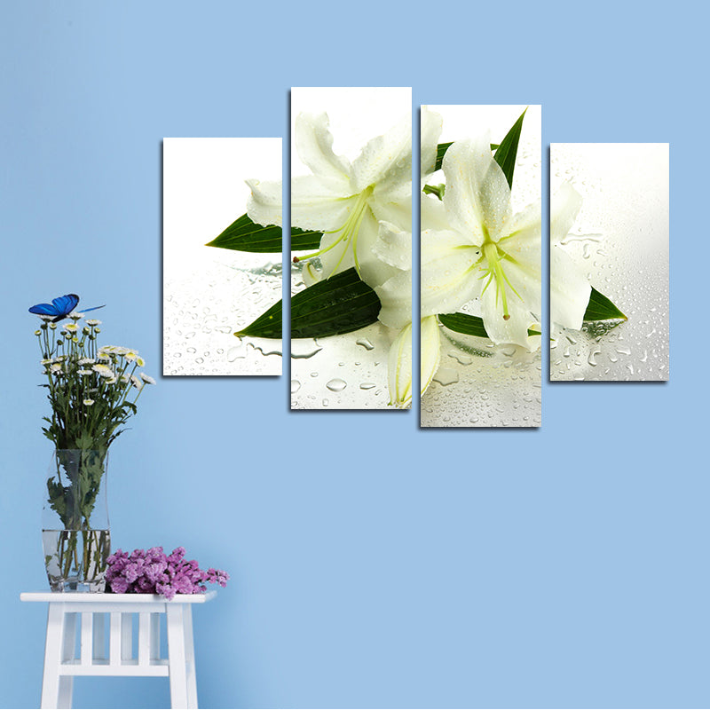 Miico Hand Painted Four Combination Decorative Paintings Botanic Lily Flower Wall Art For Home Decoration